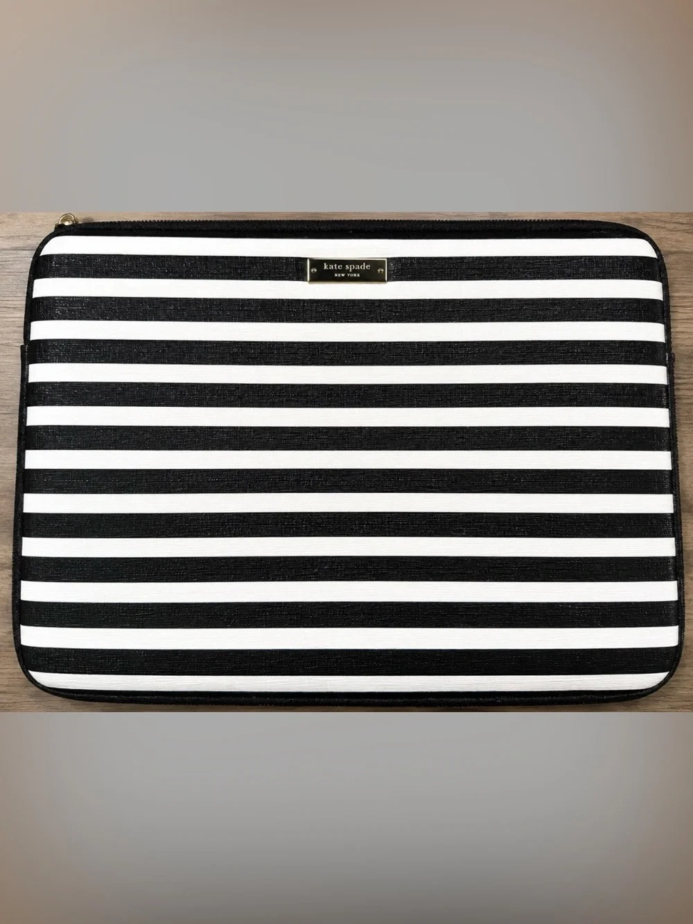 Kate Spade New York Black & White Striped Laptop Sleeve
